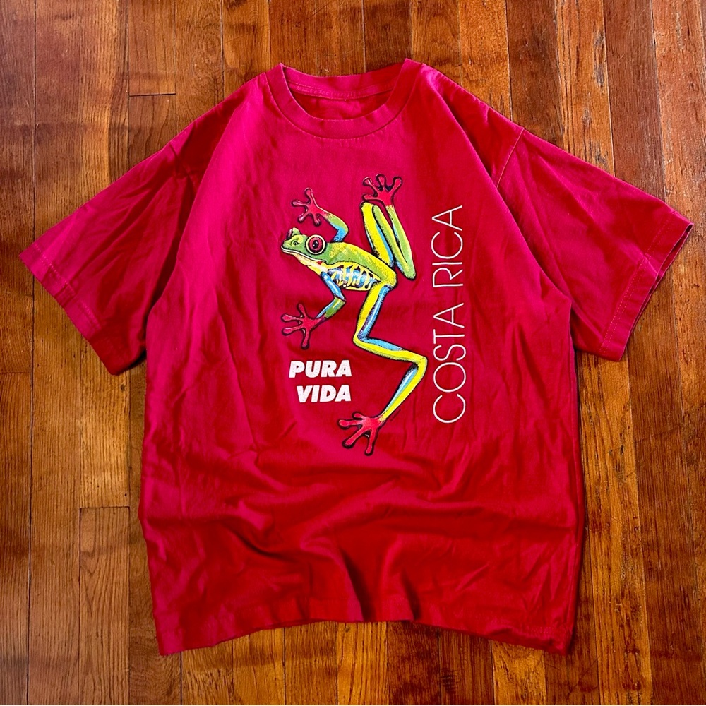 Vintage ‘90s Costa Rica Destination Nature Frog Animal Red Graphic T-shirt M